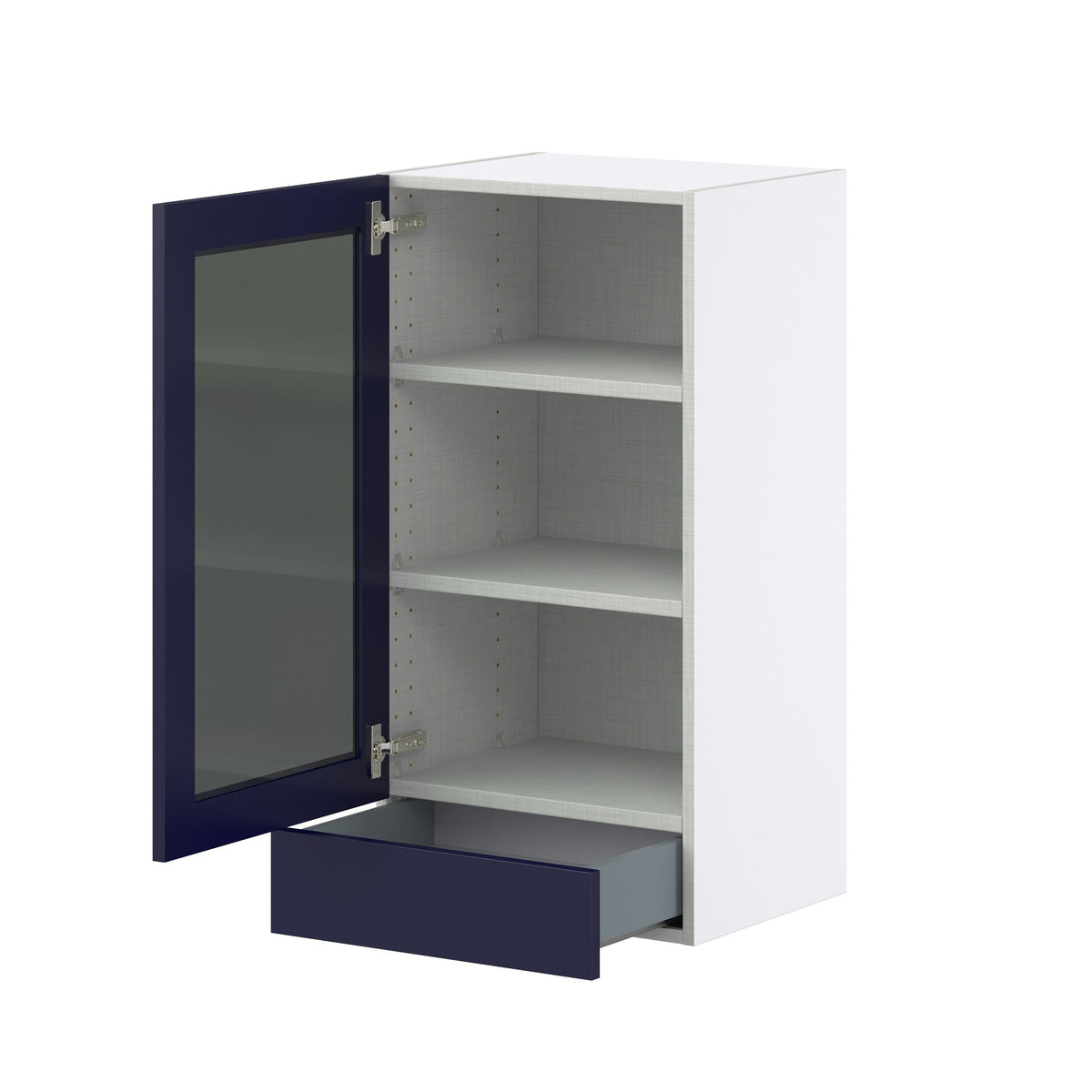 Hugo&Borg Lorette 18-in W x 35-in H x 14-in D Navy Blue 2-Drawers Wall Fully Assembled Cabinet (Glass Panel Shaker Style)