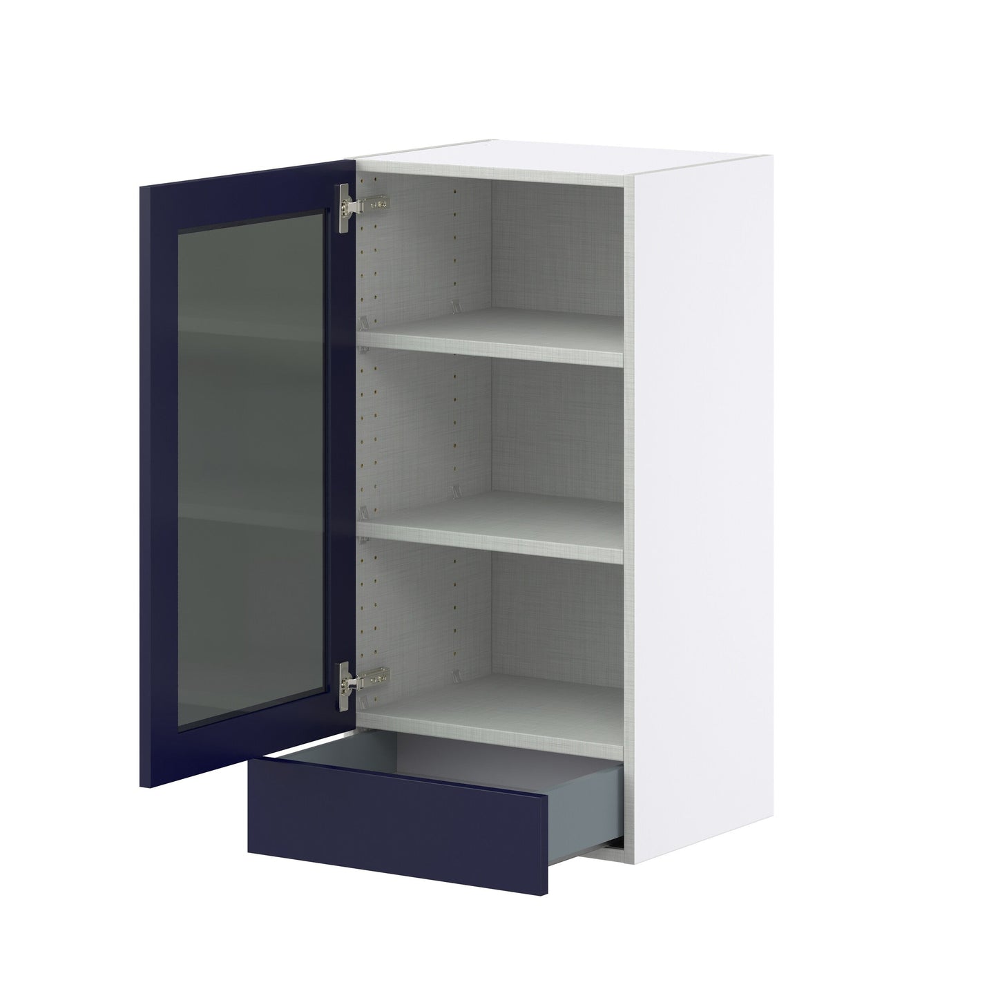 Hugo&Borg Lorette 18-in W x 35-in H x 14-in D Navy Blue 2-Drawers Wall Fully Assembled Cabinet (Glass Panel Shaker Style)