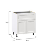 Hugo&Borg Riviera 30-in W x 34.5-in H x 24-in D Bright White 1-Drawer Base Fully Assembled Cabinet (Recessed Panel Shaker Style)