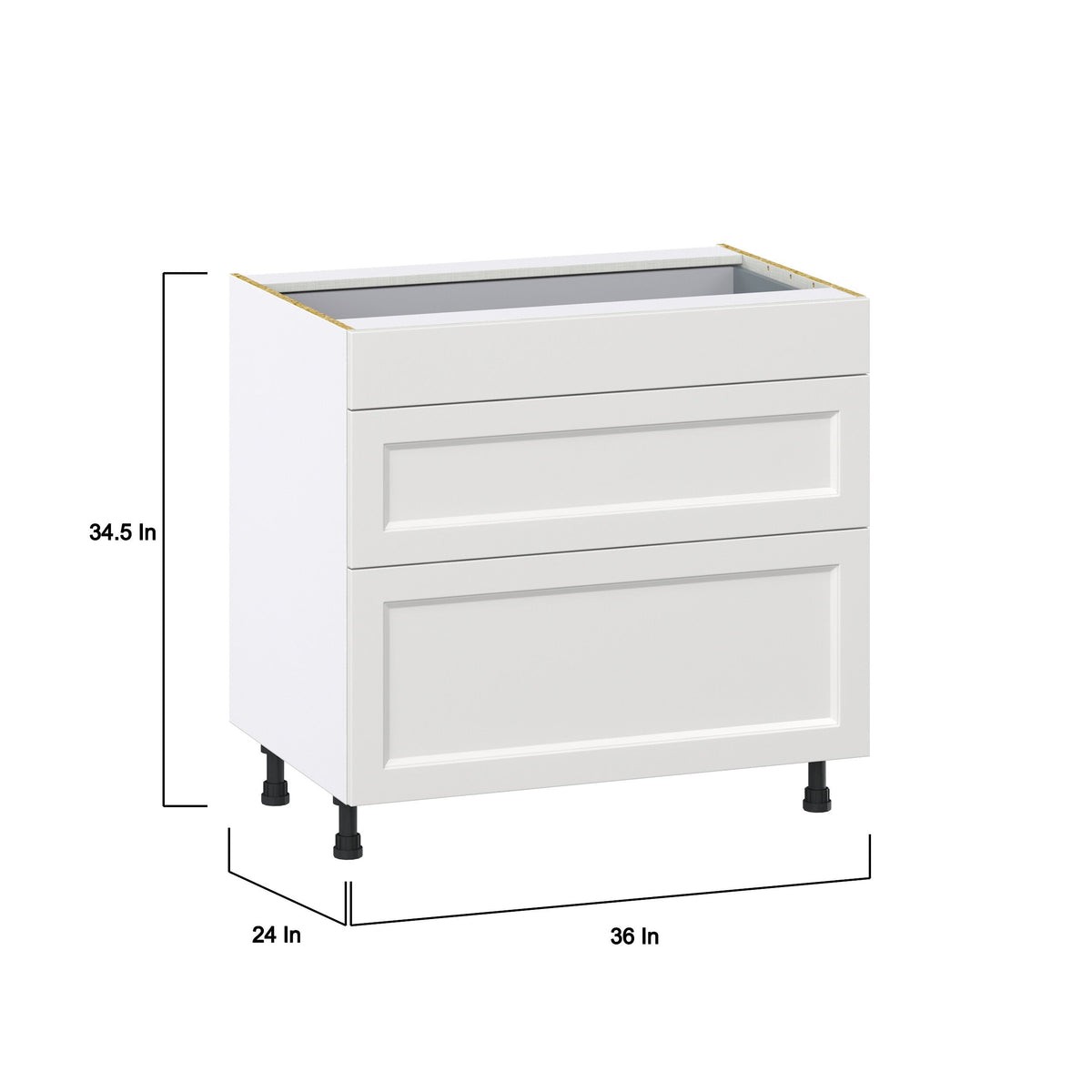 Hugo&Borg Riviera 36-in W x 34.5-in H x 24-in D Bright White 3-Drawer Base Fully Assembled Cabinet