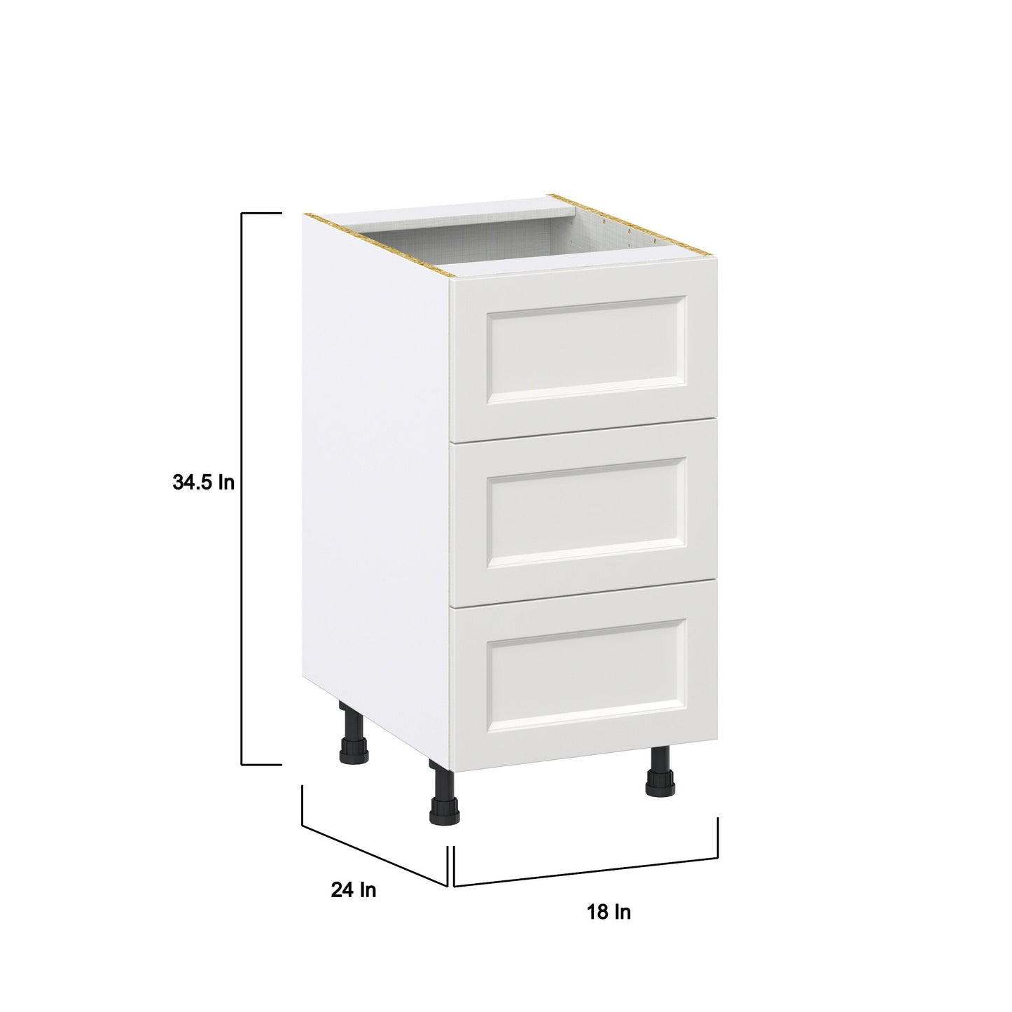 Hugo&Borg Riviera 18-in W x 34.5-in H x 24-in D Bright White 3-Drawer Base Fully Assembled Cabinet