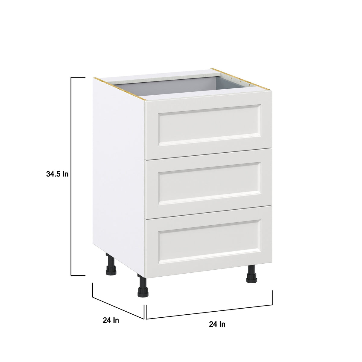 Hugo&Borg Riviera 24-in W x 34.5-in H x 24-in D Bright White 3-Drawer Base Fully Assembled Cabinet