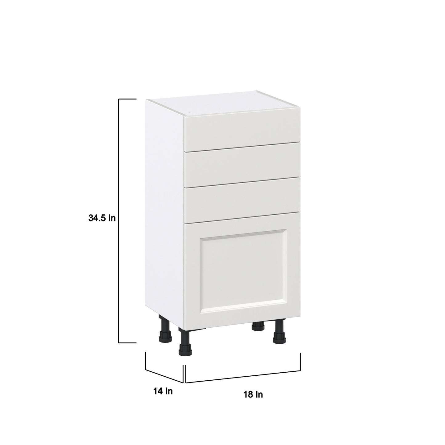 Hugo&Borg Riviera 18-in W x 34.5-in H x 14-in D Bright White 3-Drawers Base Fully Assembled Cabinet (Recessed Panel Shaker Style)