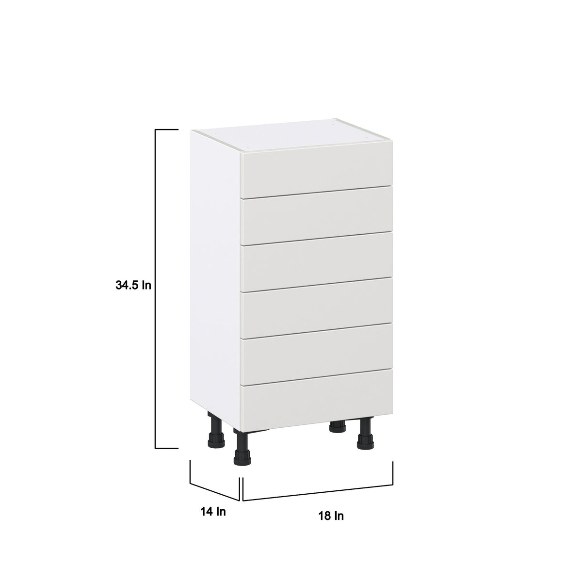 Hugo&Borg Riviera 18-in W x 34.5-in H x 14-in D Bright White 6-Drawer Base Fully Assembled Cabinet