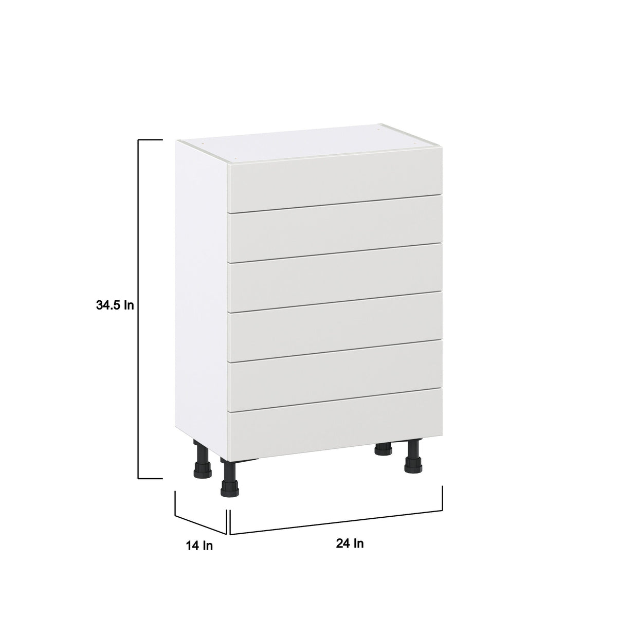 Hugo&Borg Riviera 24-in W x 34.5-in H x 14-in D Bright White 6-Drawer Base Fully Assembled Cabinet
