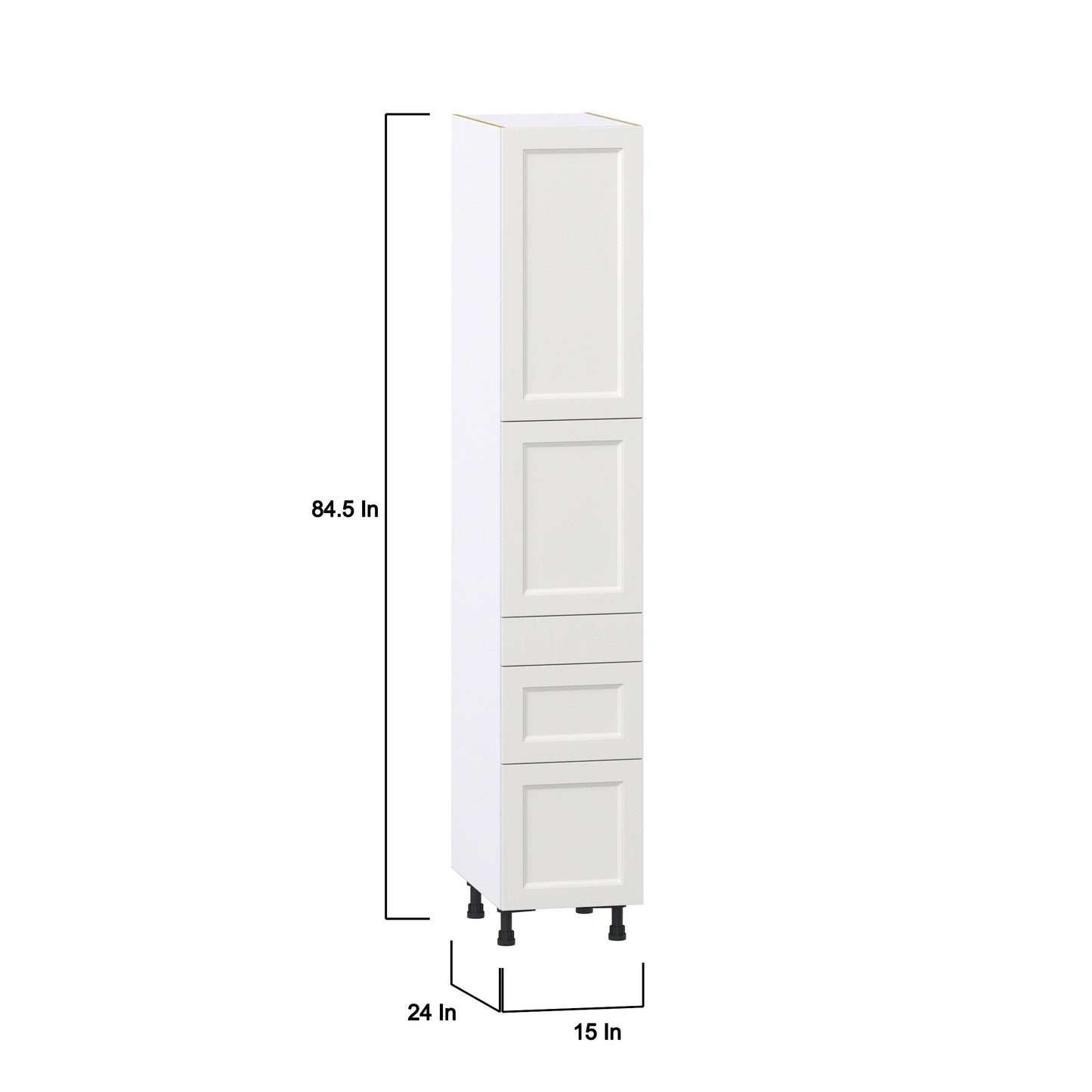 Hugo&Borg Riviera 15-in W x 84.5-in H x 24-in D Bright White 3-Drawers Pantry Fully Assembled Cabinet (Recessed Panel Shaker Style)