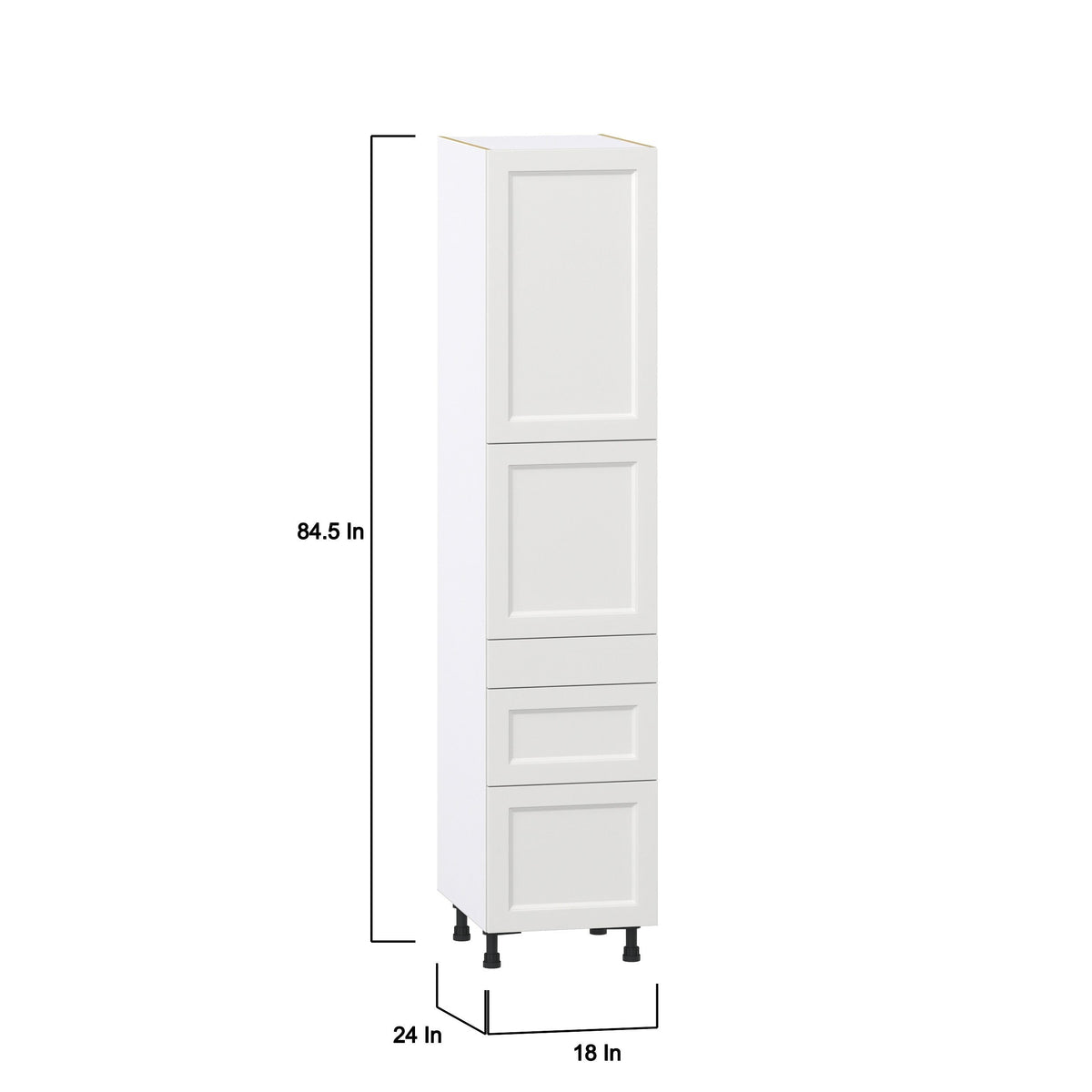 Hugo&Borg Riviera 18-in W x 84.5-in H x 24-in D Bright White 3-Drawers Pantry Fully Assembled Cabinet (Recessed Panel Shaker Style)