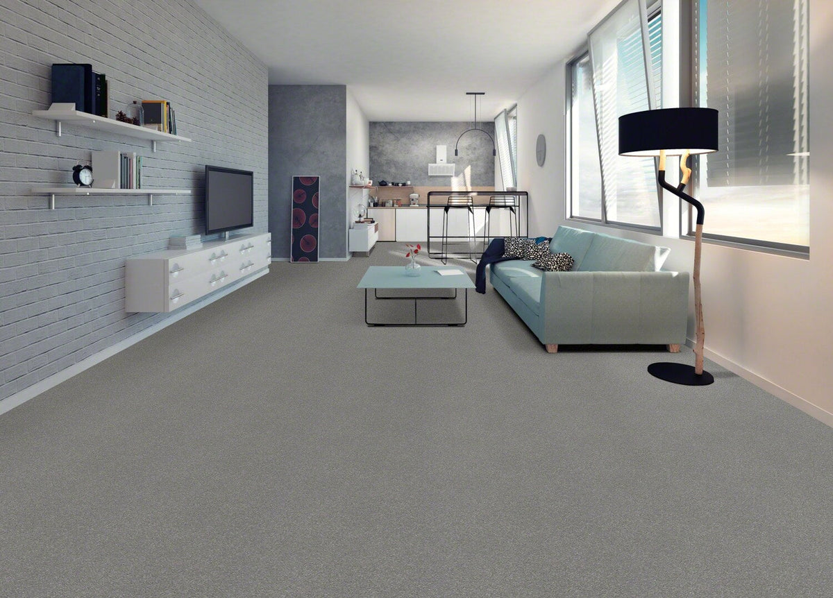 STAINMASTER Essentials Blue Diamonds I Dusty Trail Textured Carpet Sample, 8-in x 8-in (Interior)