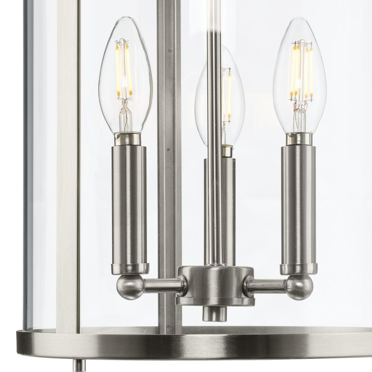 Progress Lighting Gilliam 3-Light Brushed Nickel Farmhouse Clear Glass Cylinder Medium Hanging Pendant Light