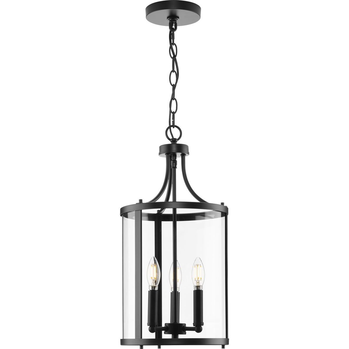 Progress Lighting Gilliam 3-Light Matte Black Farmhouse Clear Glass Cylinder Medium Hanging Pendant Light