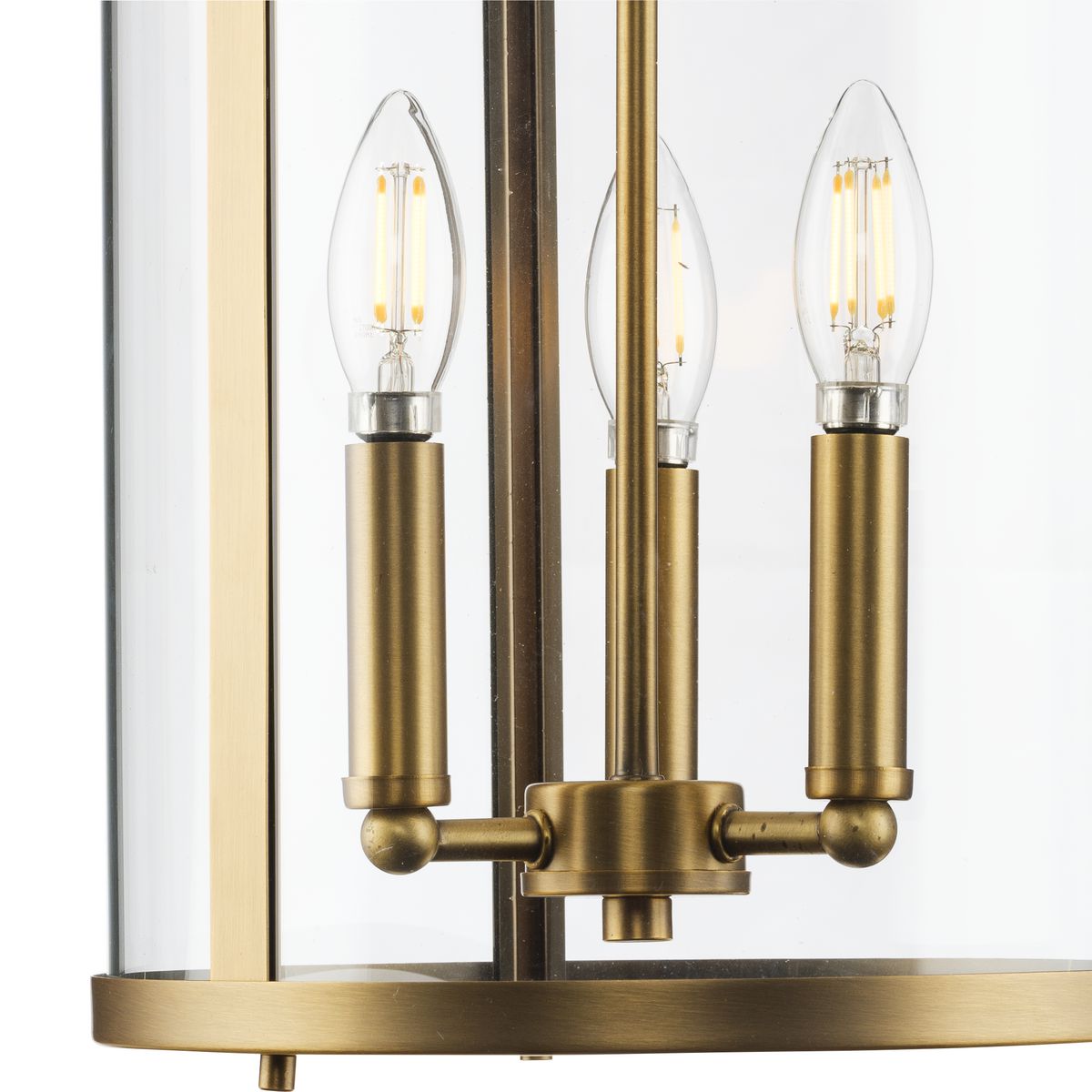 Progress Lighting Gilliam 3-Light Vintage Brass Farmhouse Clear Glass Cylinder Medium Hanging Pendant Light