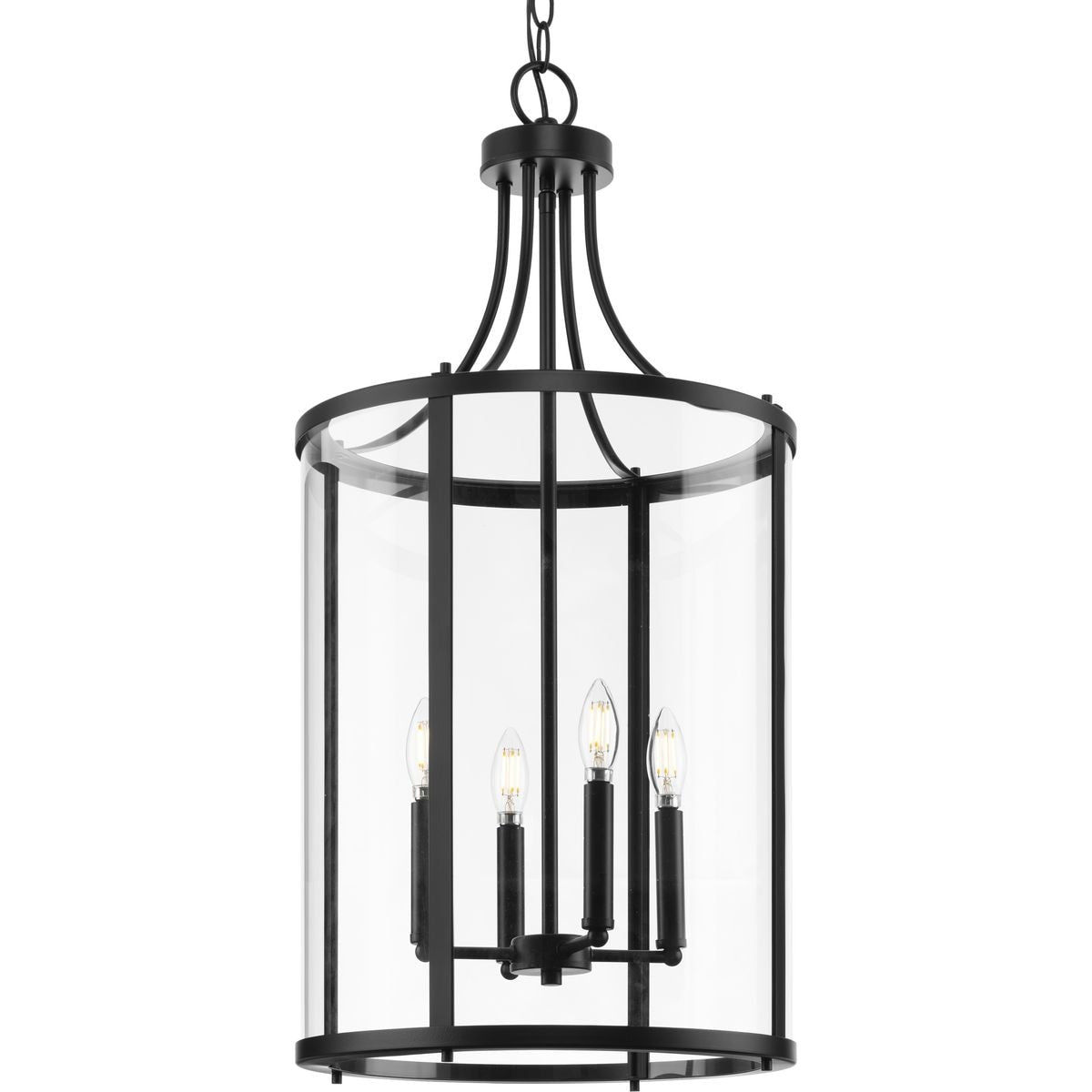 Progress Lighting Gilliam 4-Light Matte Black Farmhouse Clear Glass Cylinder Medium Hanging Pendant Light