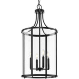 Progress Lighting Gilliam 4-Light Matte Black Farmhouse Clear Glass Cylinder Medium Hanging Pendant Light