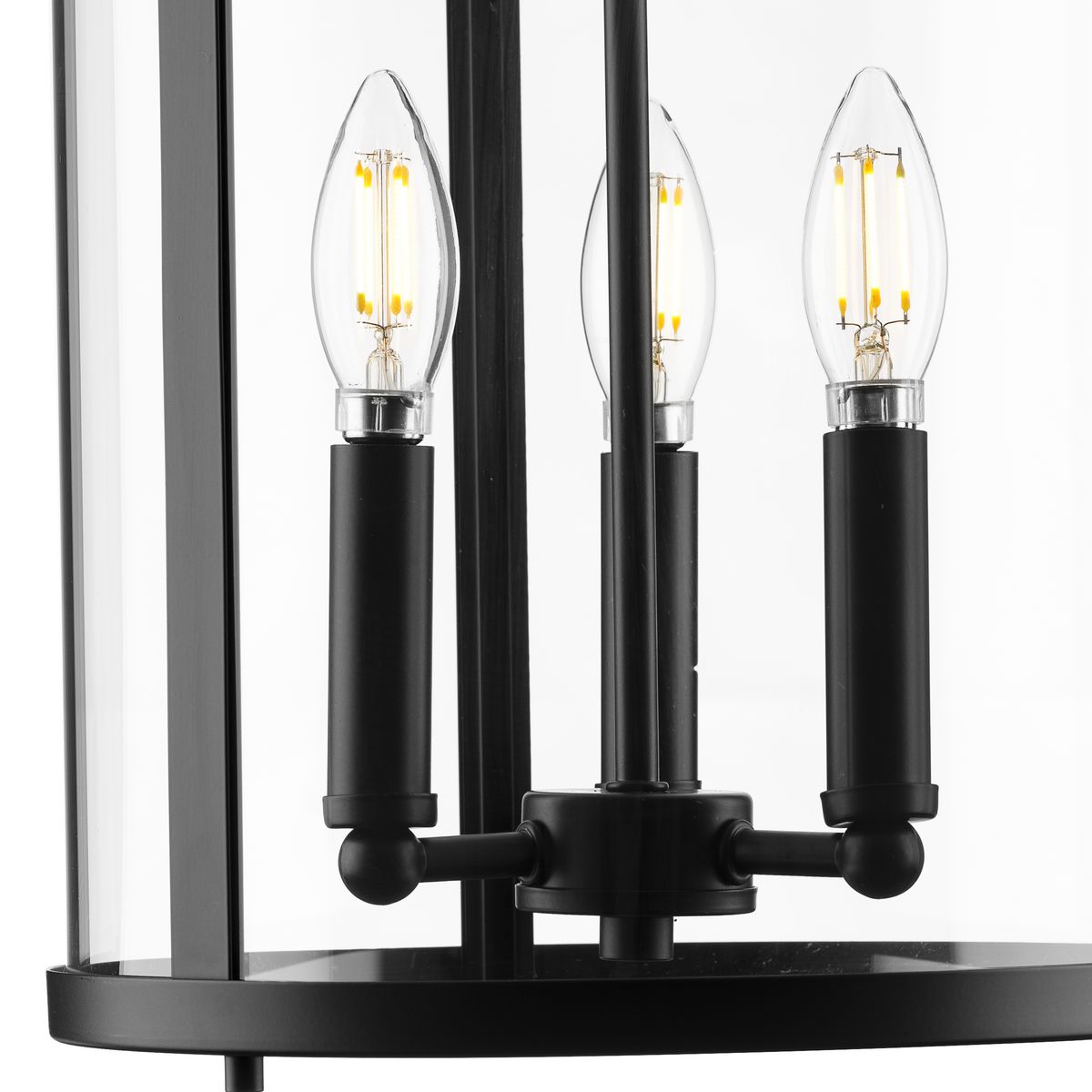 Progress Lighting Gilliam 3-Light Matte Black Farmhouse Clear Glass Cylinder Medium Hanging Pendant Light