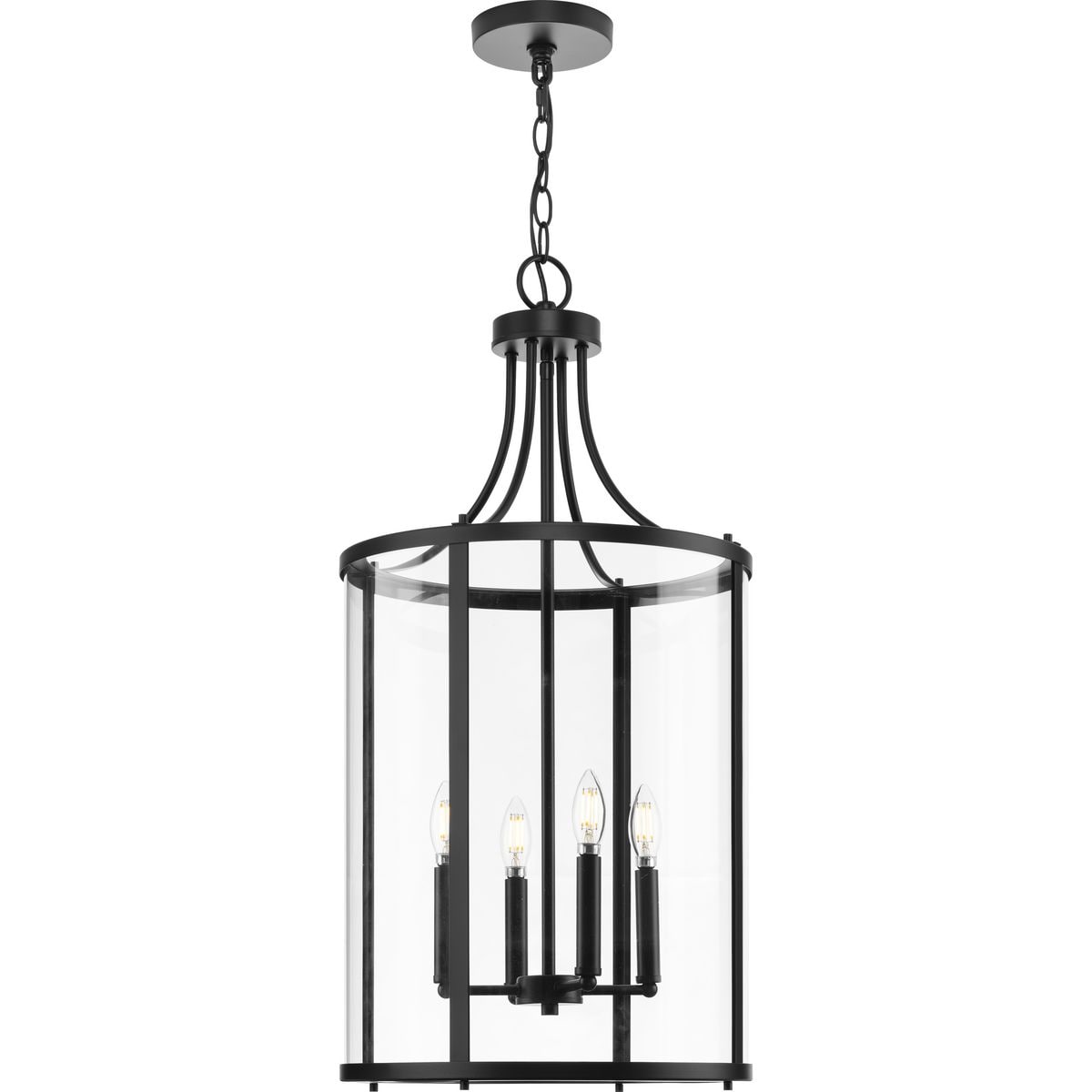 Progress Lighting Gilliam 4-Light Matte Black Farmhouse Clear Glass Cylinder Medium Hanging Pendant Light