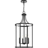 Progress Lighting Gilliam 4-Light Matte Black Farmhouse Clear Glass Cylinder Medium Hanging Pendant Light