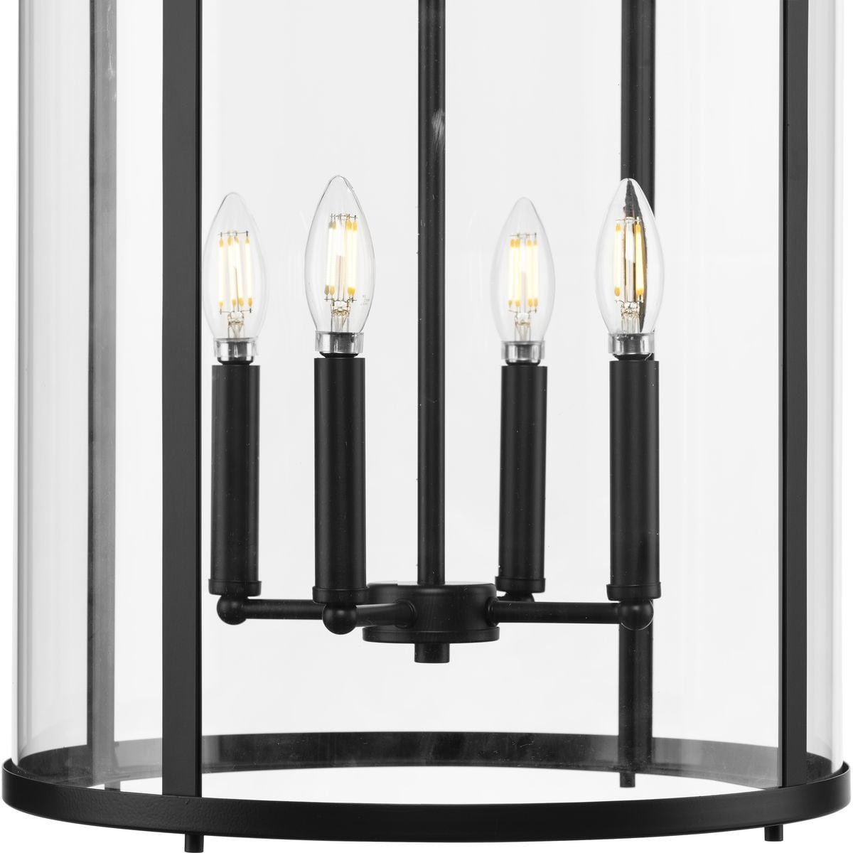 Progress Lighting Gilliam 4-Light Matte Black Farmhouse Clear Glass Cylinder Medium Hanging Pendant Light