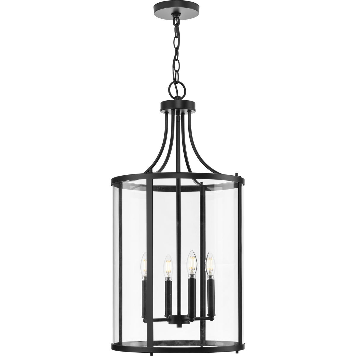 Progress Lighting Gilliam 4-Light Matte Black Farmhouse Clear Glass Cylinder Medium Hanging Pendant Light