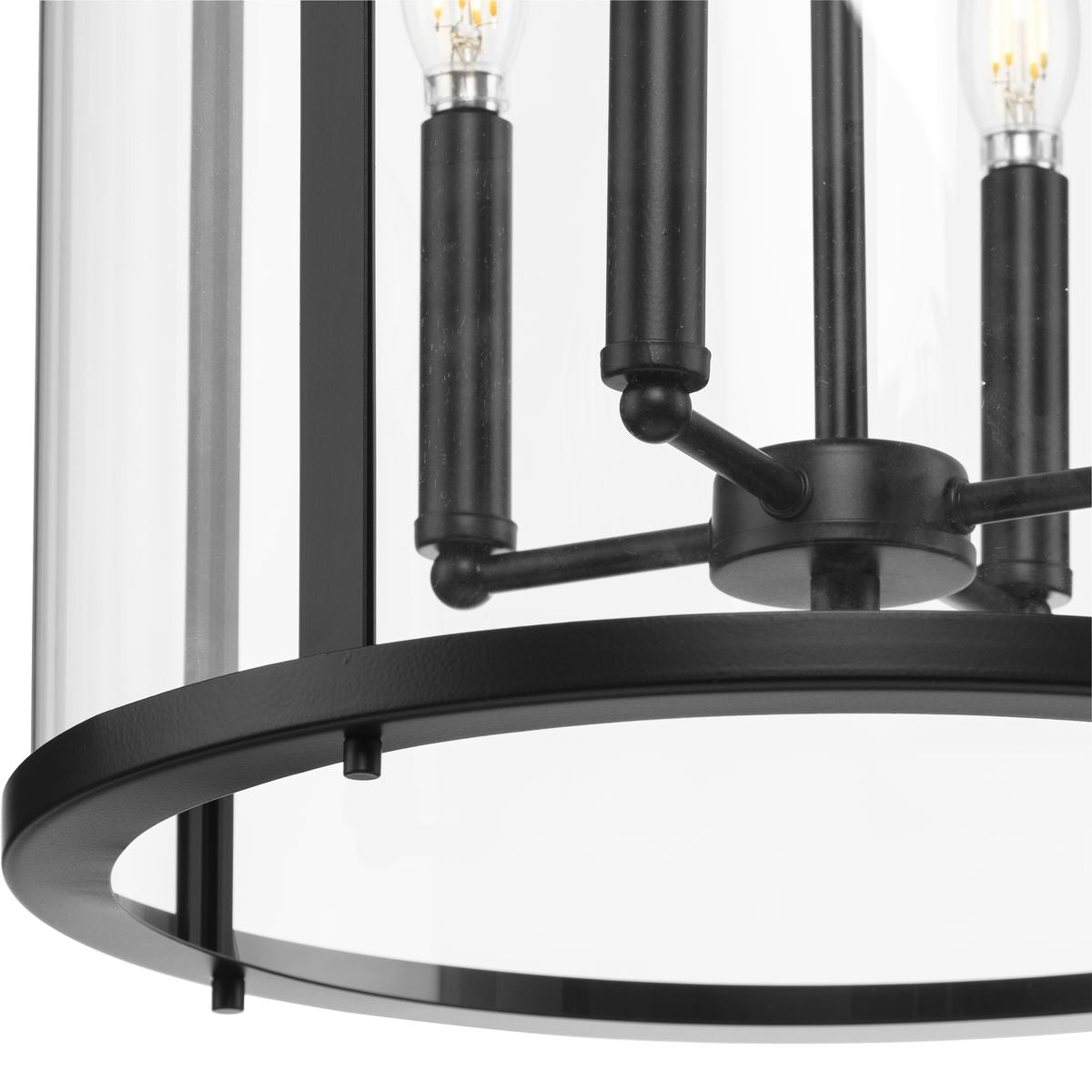 Progress Lighting Gilliam 4-Light Matte Black Farmhouse Clear Glass Cylinder Medium Hanging Pendant Light