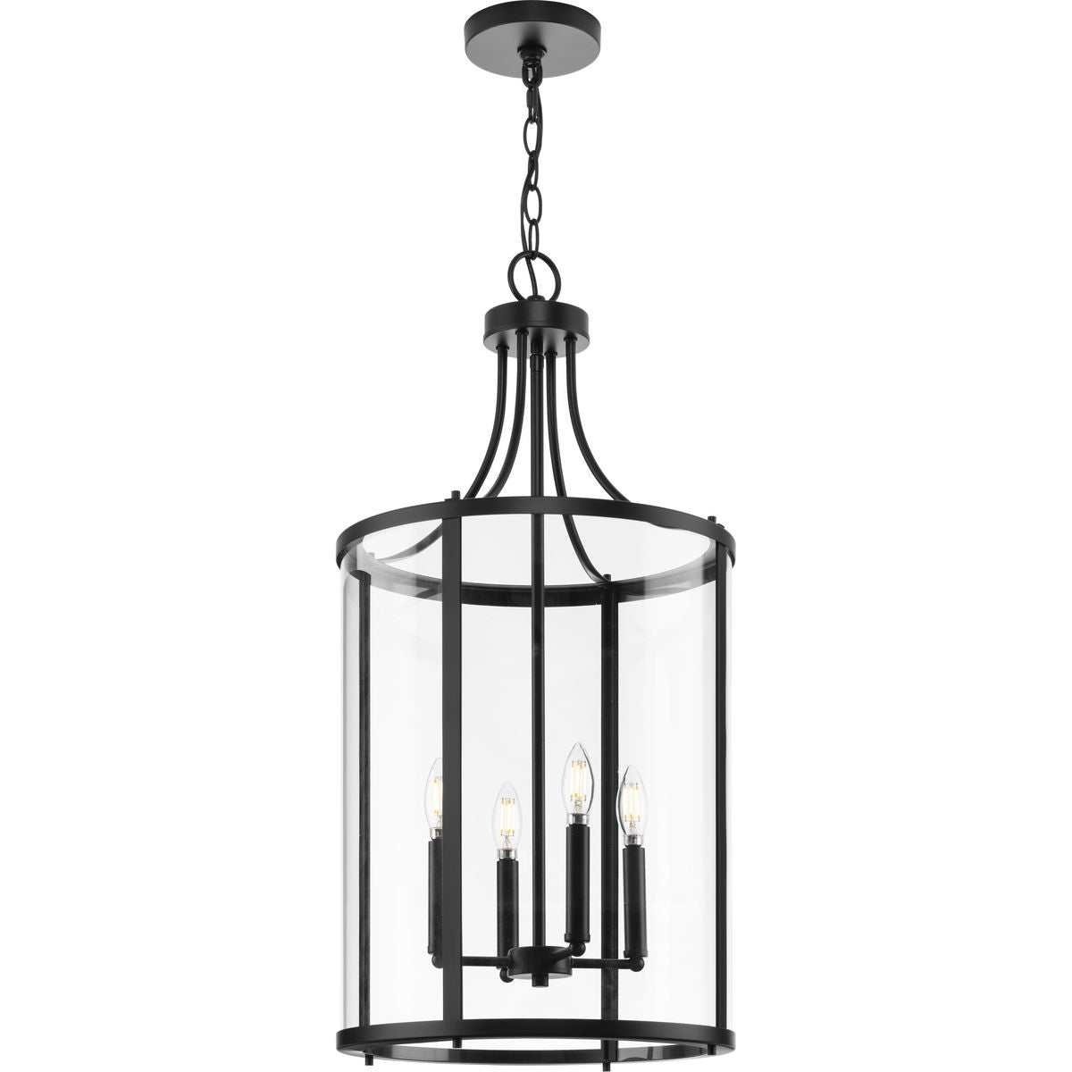 Progress Lighting Gilliam 4-Light Matte Black Farmhouse Clear Glass Cylinder Medium Hanging Pendant Light