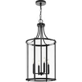 Progress Lighting Gilliam 4-Light Matte Black Farmhouse Clear Glass Cylinder Medium Hanging Pendant Light