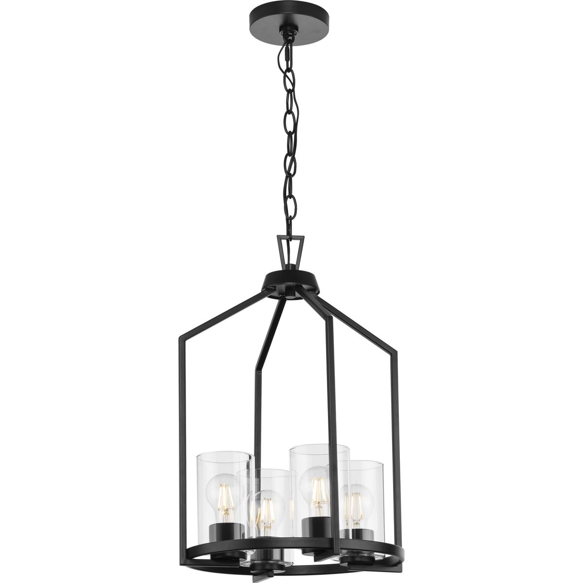 Progress Lighting Goodwin 4-Light Matte Black Farmhouse Clear Glass Cylinder Medium Hanging Pendant Light