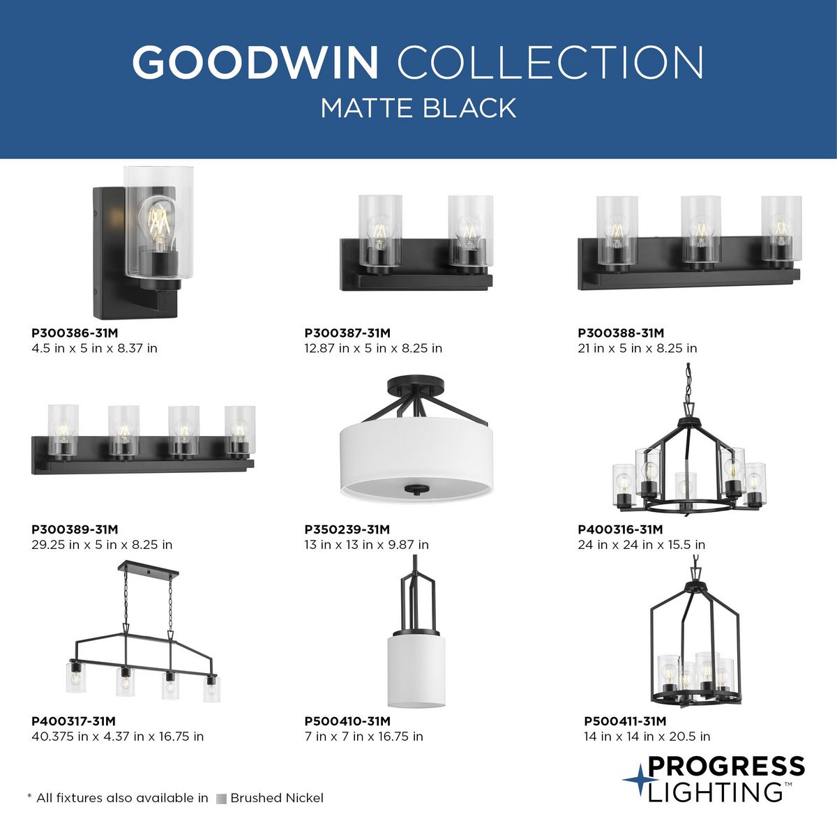 Progress Lighting Goodwin 4-Light Matte Black Farmhouse Clear Glass Cylinder Medium Hanging Pendant Light