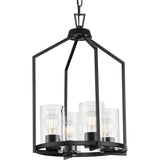 Progress Lighting Goodwin 4-Light Matte Black Farmhouse Clear Glass Cylinder Medium Hanging Pendant Light