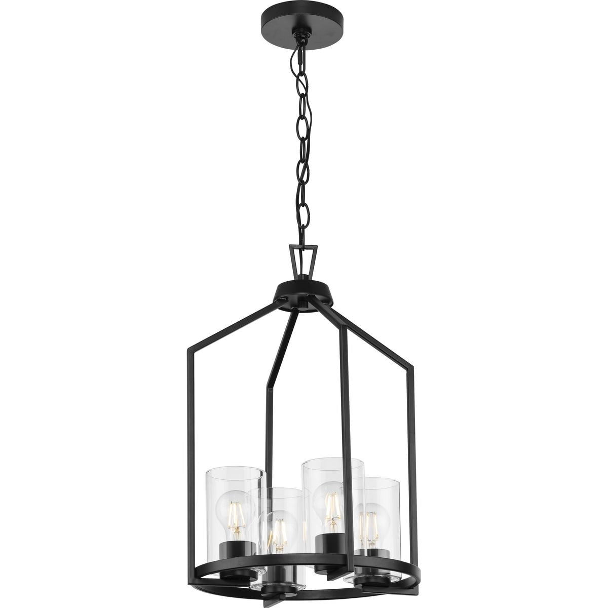 Progress Lighting Goodwin 4-Light Matte Black Farmhouse Clear Glass Cylinder Medium Hanging Pendant Light