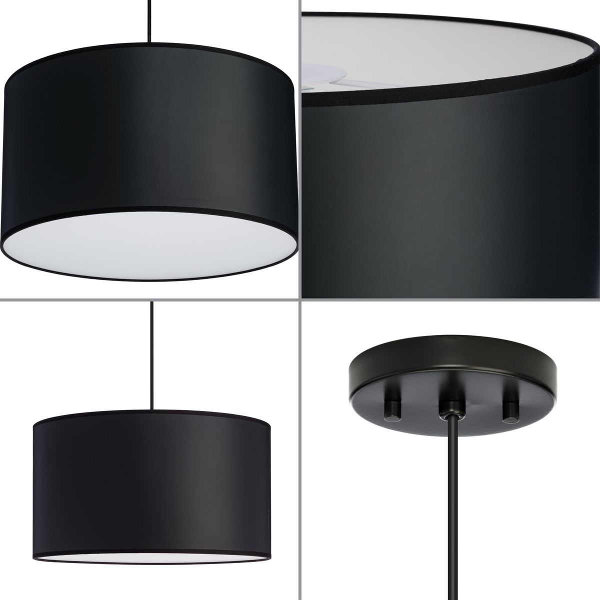 Progress Lighting Markor 3-Light Black Parchment Transitional Drum Medium Hanging Pendant Light