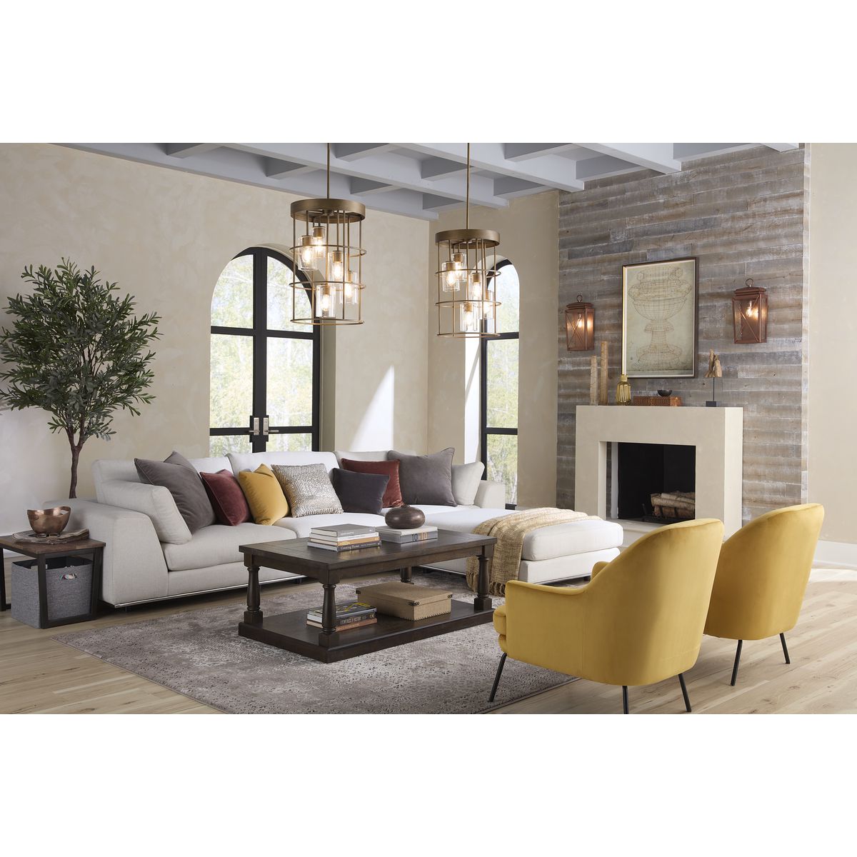 Progress Lighting Burgess 5-Light Aged Bronze Rustic Seeded Glass Cylinder Medium Hanging Pendant Light