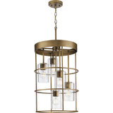 Progress Lighting Burgess 5-Light Aged Bronze Rustic Seeded Glass Cylinder Medium Hanging Pendant Light
