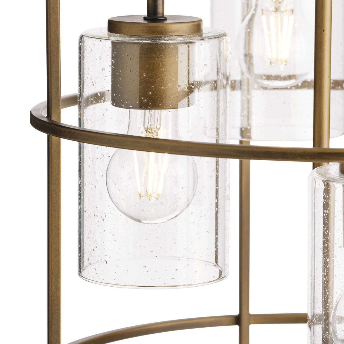 Progress Lighting Burgess 5-Light Aged Bronze Rustic Seeded Glass Cylinder Medium Hanging Pendant Light
