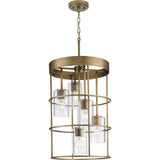 Progress Lighting Burgess 5-Light Aged Bronze Rustic Seeded Glass Cylinder Medium Hanging Pendant Light