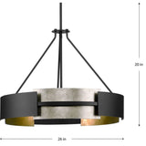 Progress Lighting Lowery 5-Light Matte Black with Aged Silver Leaf Accents Modern/Contemporary Drum Large Hanging Pendant Light