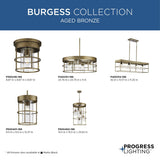 Progress Lighting Burgess 5-Light Aged Bronze Rustic Seeded Glass Cylinder Medium Hanging Pendant Light