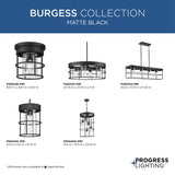 Progress Lighting Burgess 5-Light Aged Bronze Rustic Seeded Glass Cylinder Medium Hanging Pendant Light