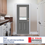 Therma-Tru Benchmark Doors 32-in x 80-in Steel Half-Lite Left-Hand Inswing Ready-to-Paint Unfinished Prehung Front Door with Brickmould and Internal Blinds