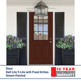 Therma-Tru Benchmark Doors 36-in x 80-in Steel Half-Lite 9-Lite Right-Hand Inswing Unfinished Prehung Front Door with Brickmould and Low-E Glass