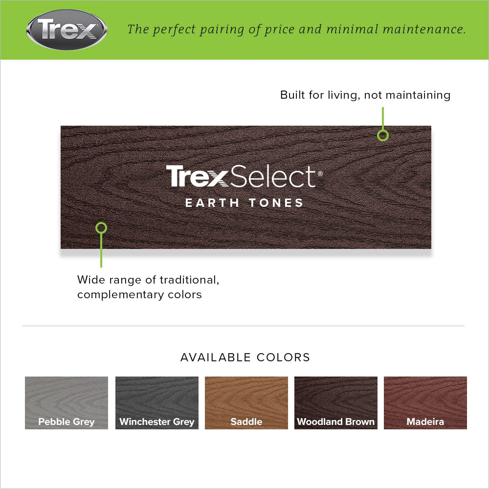 Trex Select 1-in x 6-in x 16-ft Pebble Grey Grooved Composite Deck Board