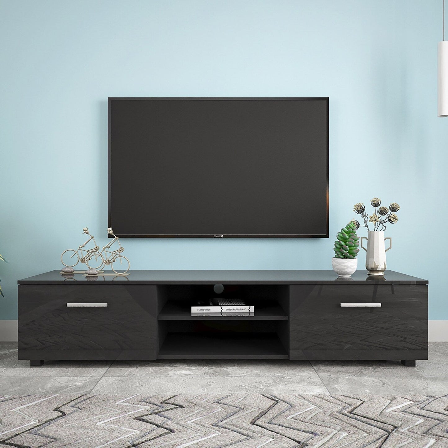 GZMR Black TV Stand for 70-in TV Stands Modern/Contemporary Black TV Cabinet (Accommodates TVs up to 70-in)