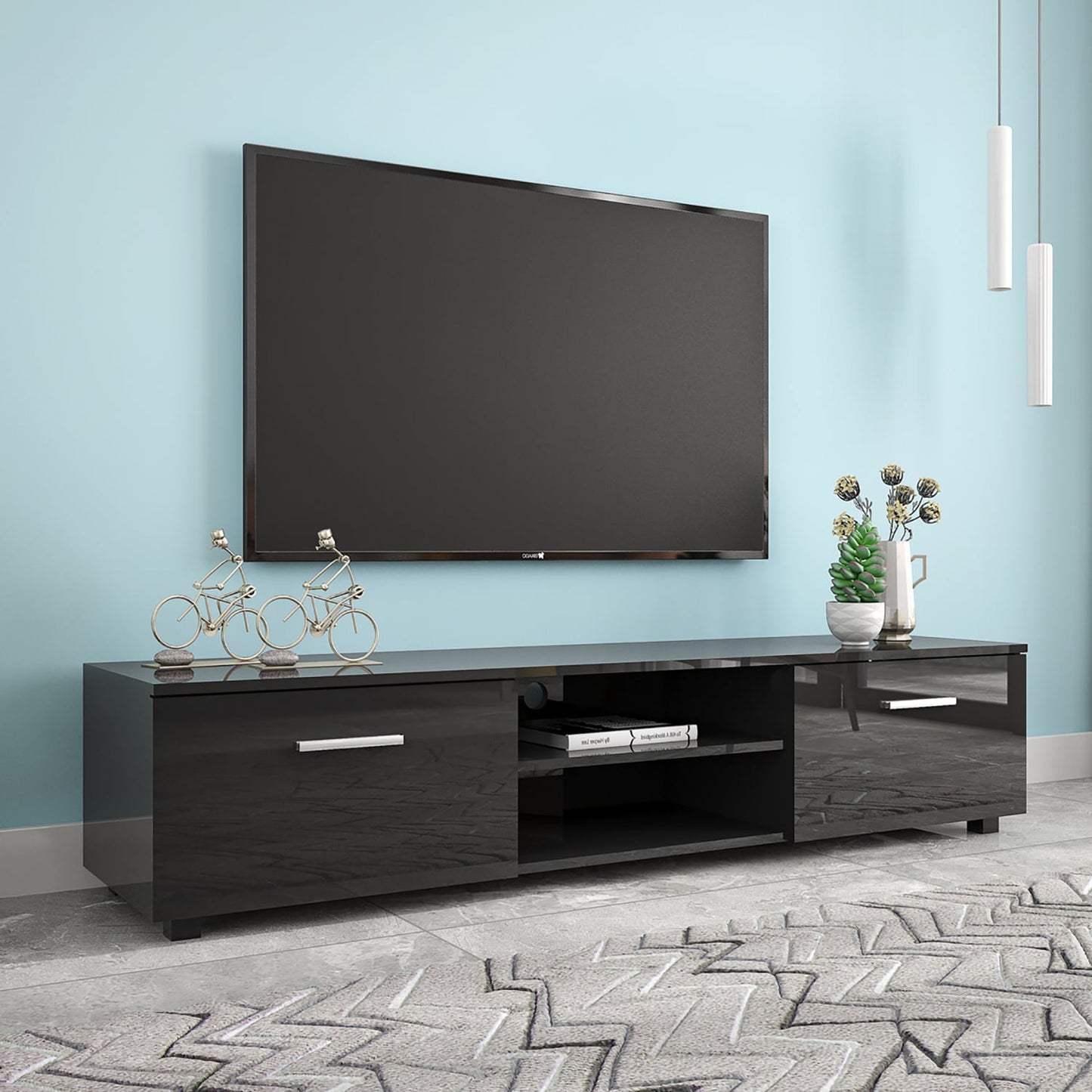 GZMR Black TV Stand for 70-in TV Stands Modern/Contemporary Black TV Cabinet (Accommodates TVs up to 70-in)