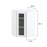 Hugo&Borg Rosemont 24-in W x 35-in H x 14-in D Glacier White Blind Corner Wall Fully Assembled Cabinet (Glass Panel Shaker Style)
