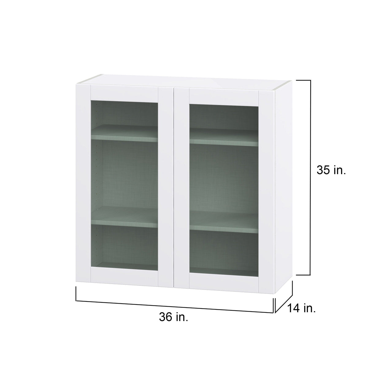 Hugo&Borg Rosemont 36-in W x 35-in H x 14-in D Glacier White Wall Fully Assembled Cabinet (Glass Panel Shaker Door Style)