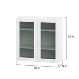 Hugo&Borg Rosemont 36-in W x 35-in H x 14-in D Glacier White Wall Fully Assembled Cabinet (Glass Panel Shaker Door Style)
