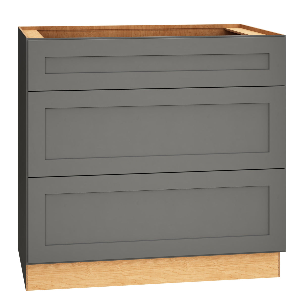 Diamond Express Jamestown 36-in W x 34.5-in H x 24-in D Moonstone Gray 3-Drawer Base Fully Assembled Plywood Cabinet (Recessed Panel Shaker Style)