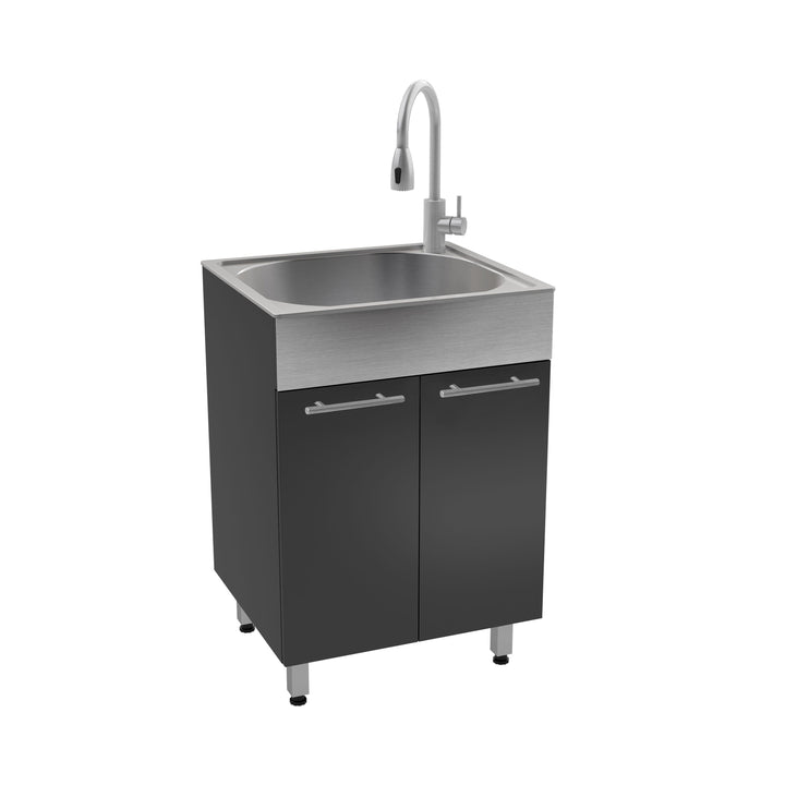 RuggedTub Charcoal Freestanding Utility Tub with Cabinet, Drain & Faucet