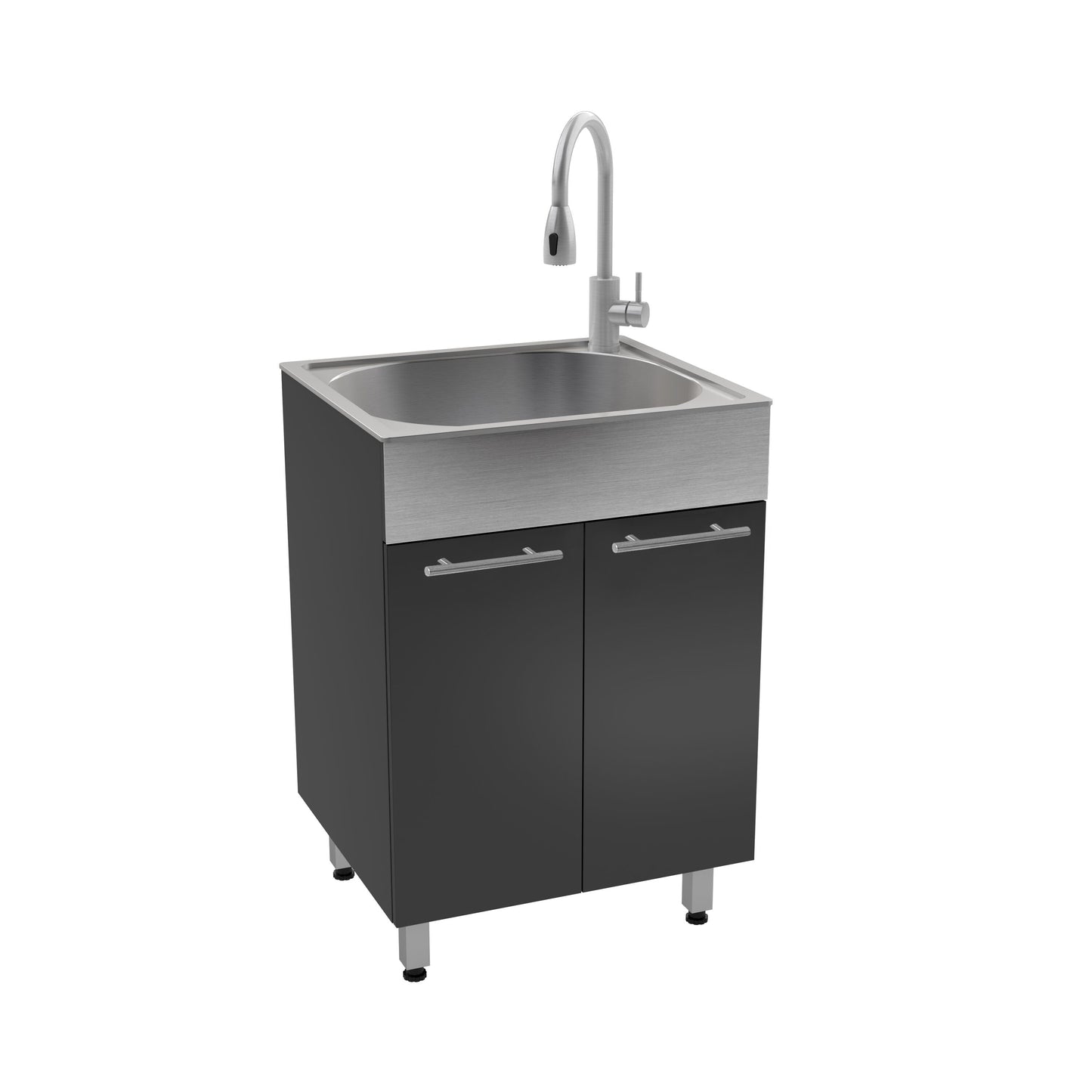 RuggedTub Charcoal Freestanding Utility Tub with Cabinet, Drain, and Faucet
