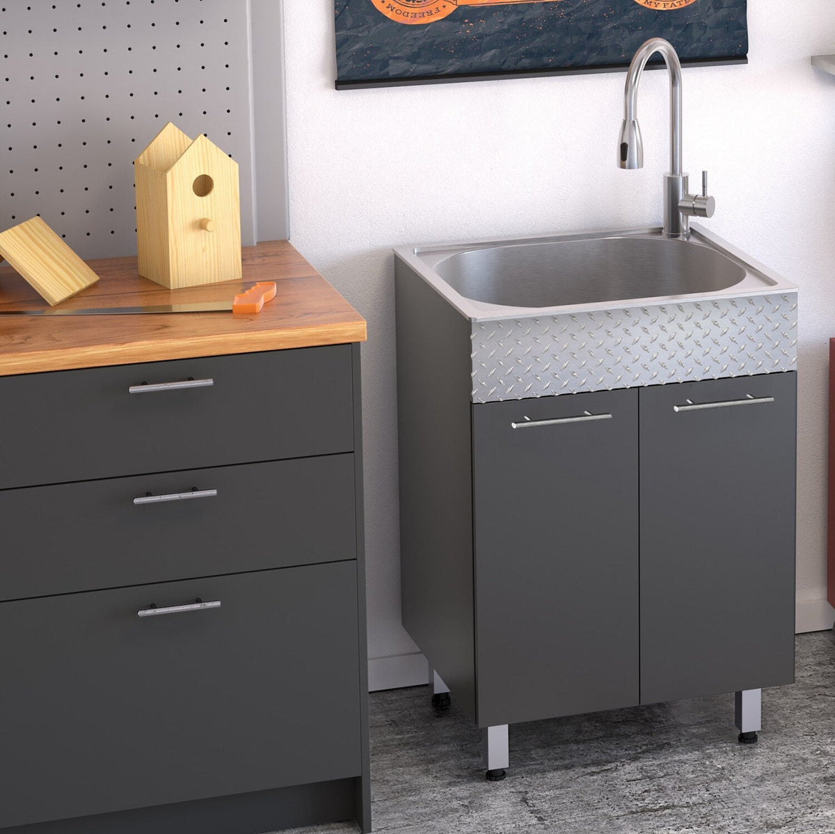 RuggedTub Charcoal Freestanding Utility Tub with Drain and Faucet