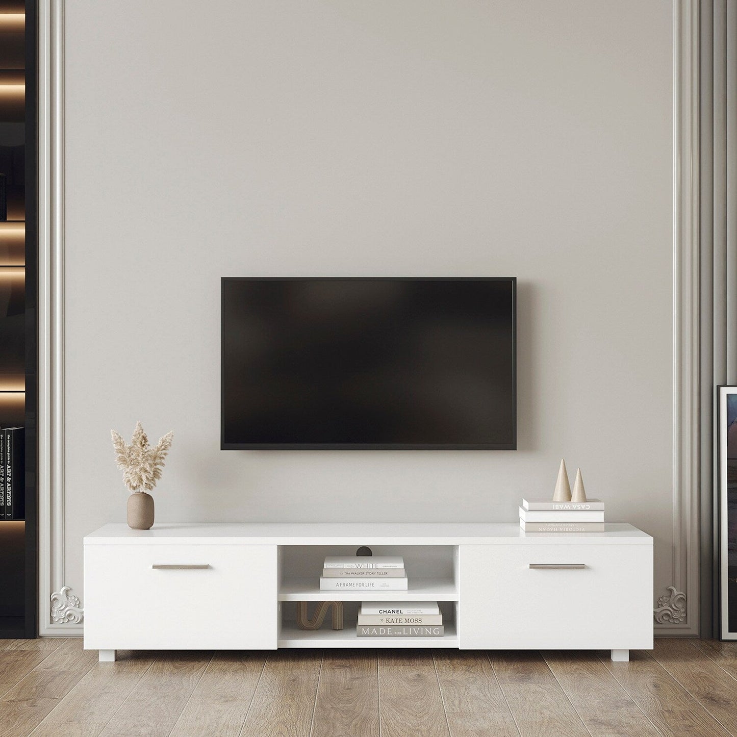GZMR White TV Stand for 70-in TV Stands Modern/Contemporary White TV Cabinet (Accommodates TVs up to 70-in)